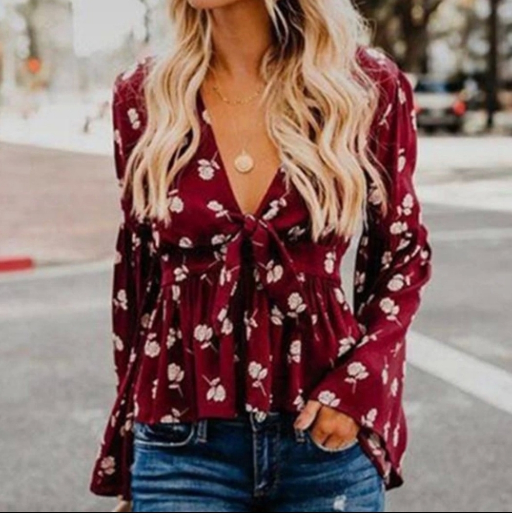 Vici peplum floral top bell sleeve